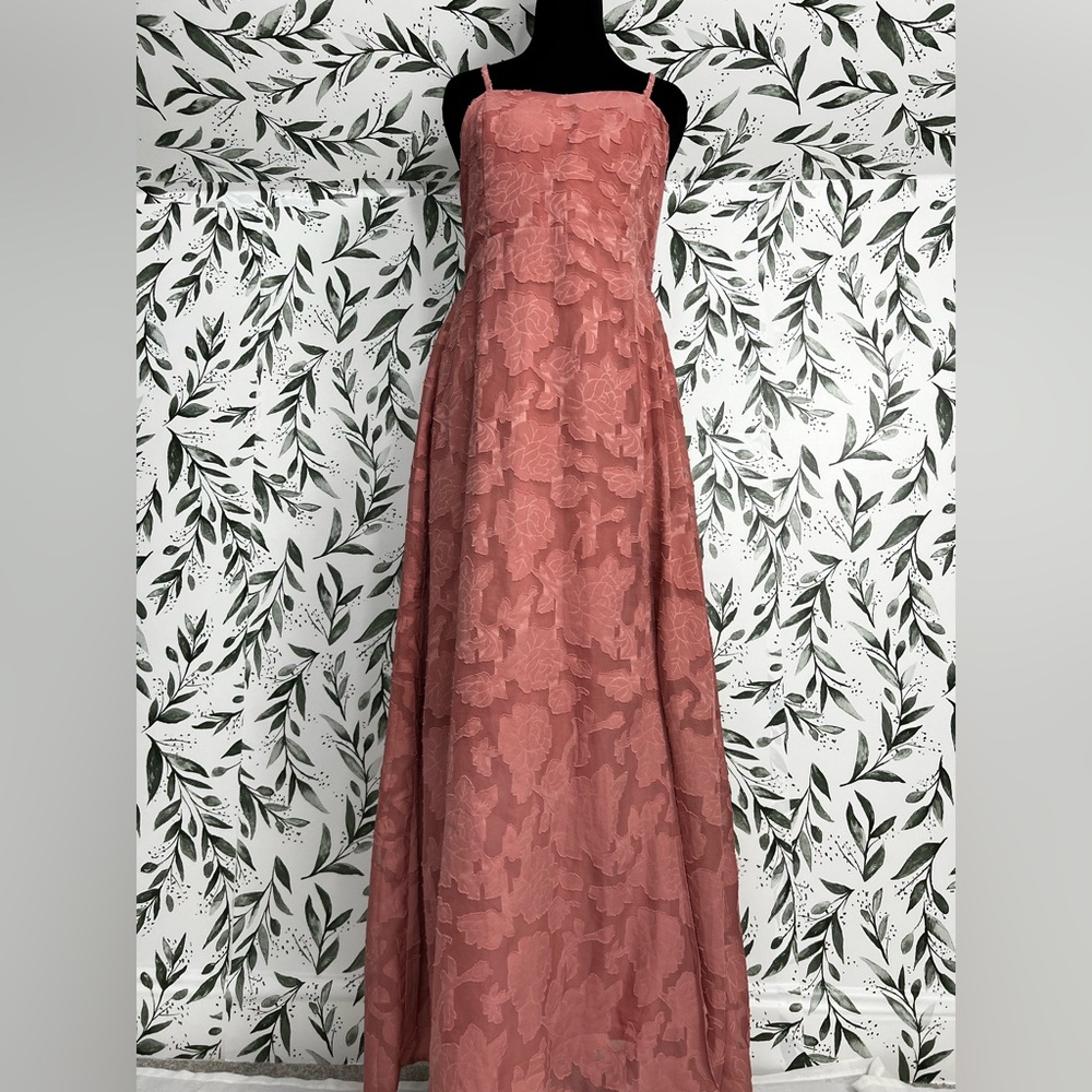 Romantic Ferlema Rusty Rose Floral Burnout Maxi Dress Size L Pink Sleeveless New - Picture 2 of 10